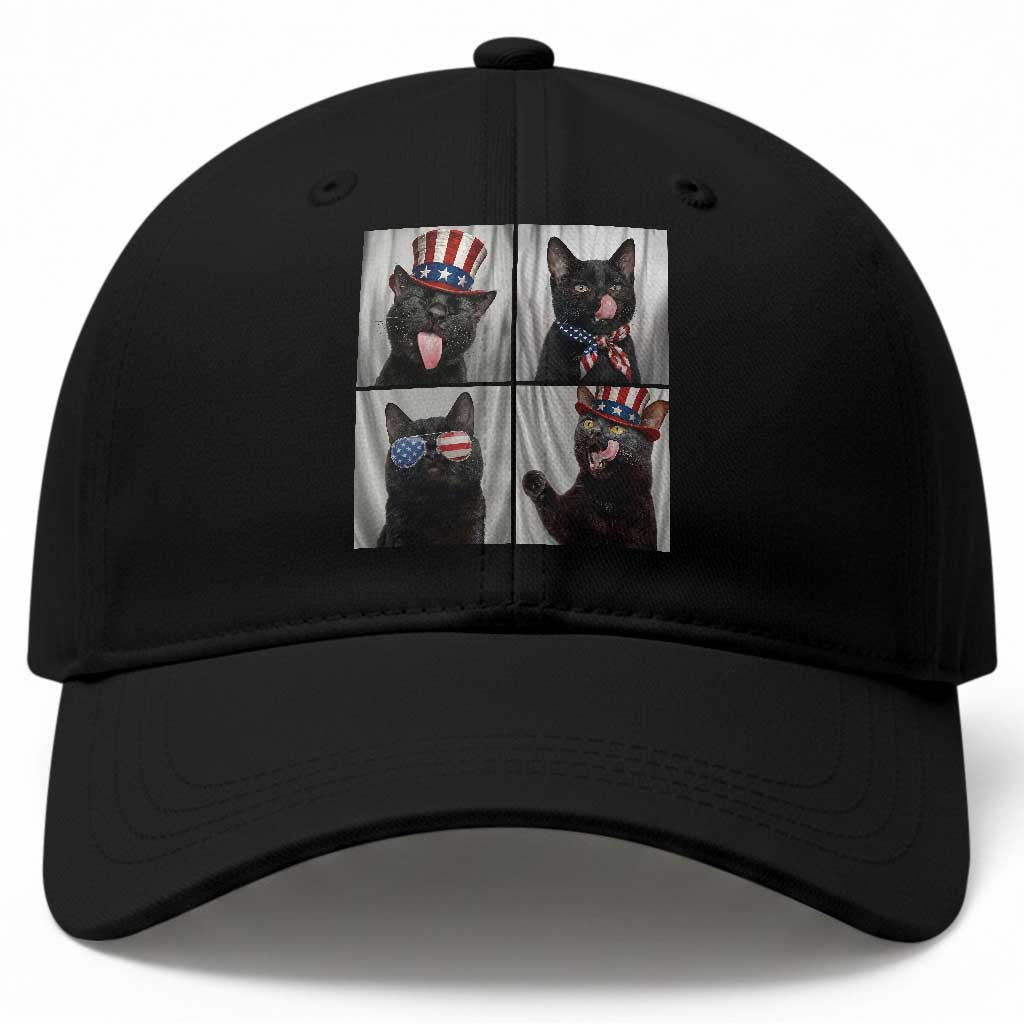 Funny Patriotic Black British Shorthair Cat Selfie Baseball Cap TS12 Print Your Wear