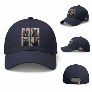 Funny Patriotic Black British Shorthair Cat Selfie Baseball Cap TS12 Baseball Cap Universal Fit Navy Print Your Wear