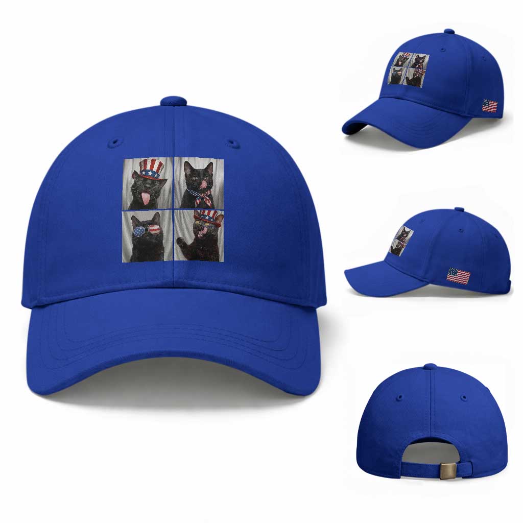 Funny Patriotic Black British Shorthair Cat Selfie Baseball Cap TS12 Baseball Cap Universal Fit Royal Blue Print Your Wear