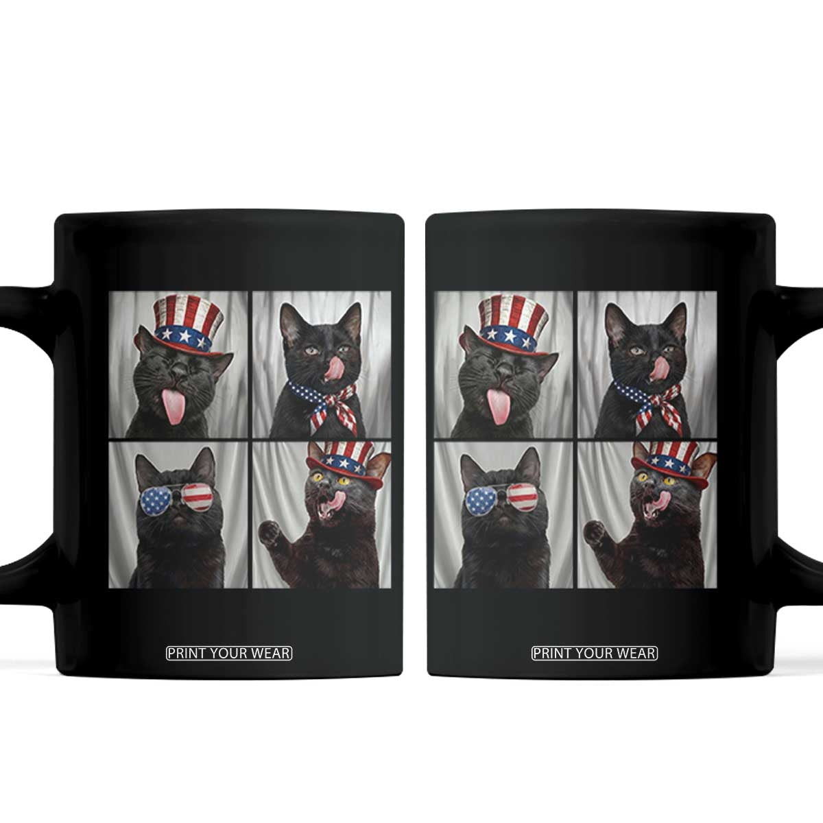 Funny Patriotic Black British Shorthair Cat Selfie Coffee Mug TS12 Black Print Your Wear