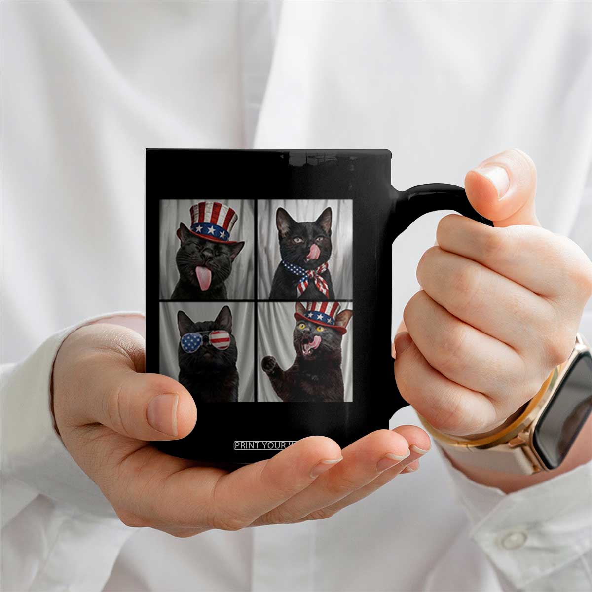 Funny Patriotic Black British Shorthair Cat Selfie Coffee Mug TS12 Print Your Wear