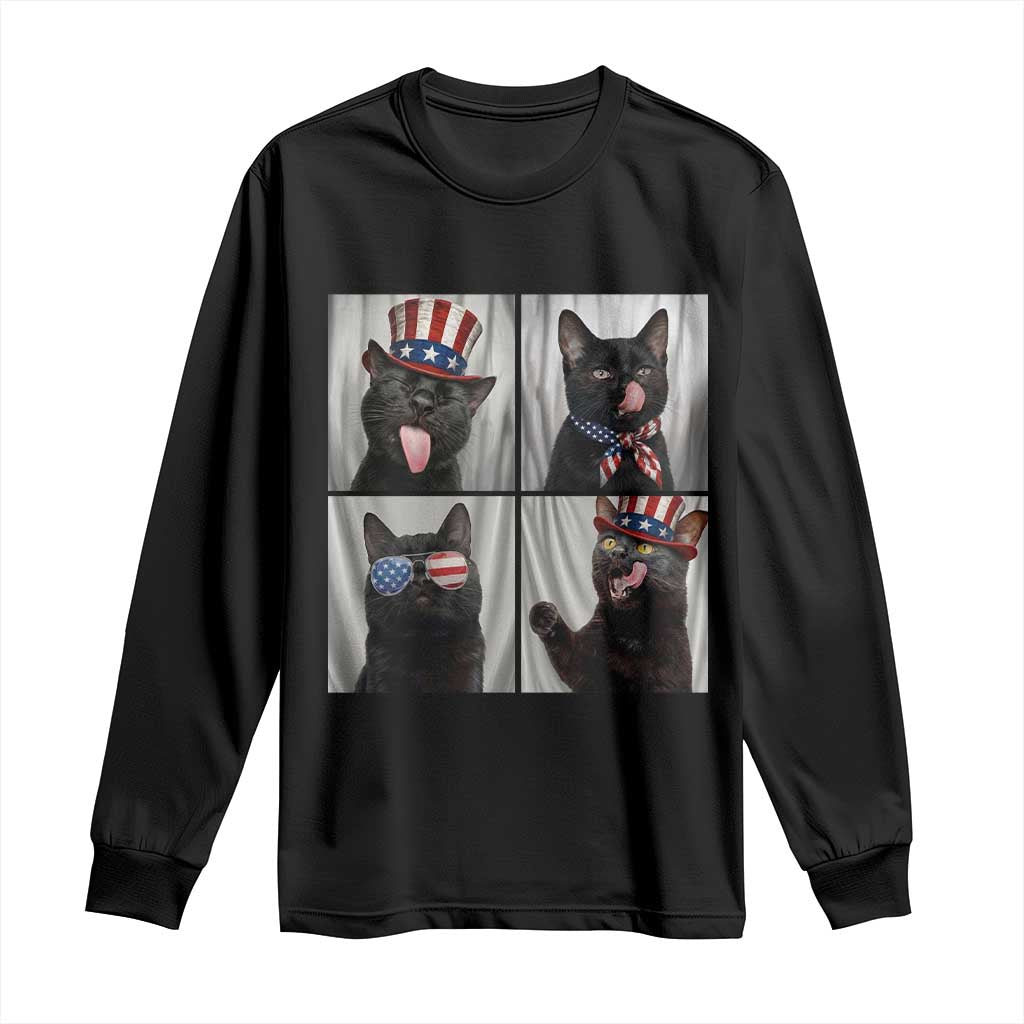 Funny Patriotic Black British Shorthair Cat Selfie Long Sleeve Shirt TS12 Black Print Your Wear