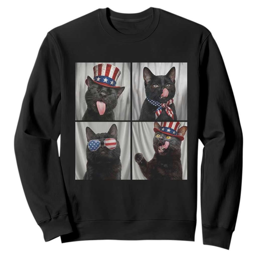 Funny Patriotic Black British Shorthair Cat Selfie Sweatshirt TS12 Black Print Your Wear