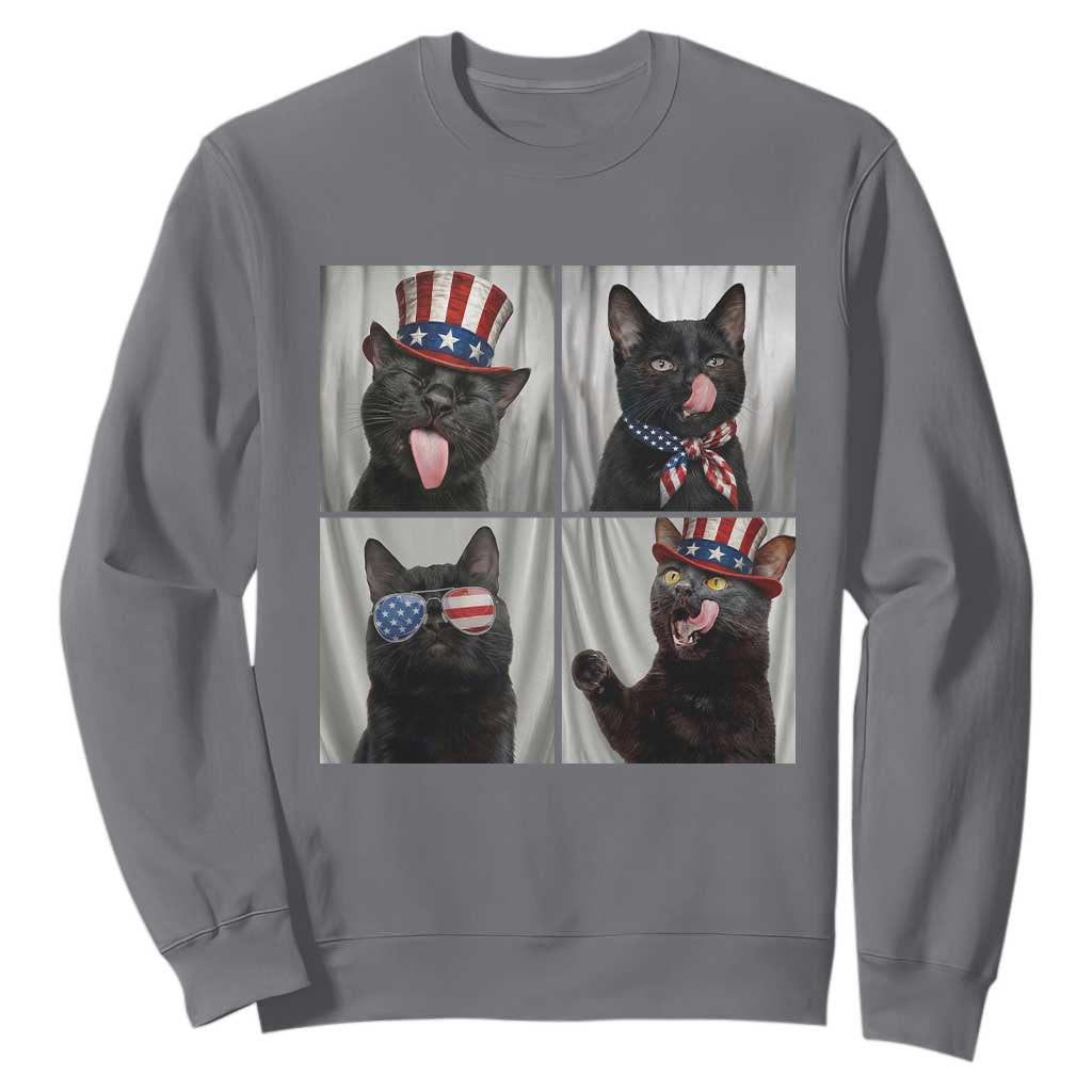 Funny Patriotic Black British Shorthair Cat Selfie Sweatshirt TS12 Charcoal Print Your Wear
