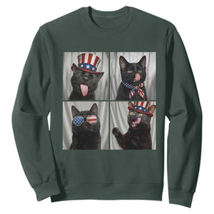 Funny Patriotic Black British Shorthair Cat Selfie Sweatshirt TS12 Dark Forest Green Print Your Wear