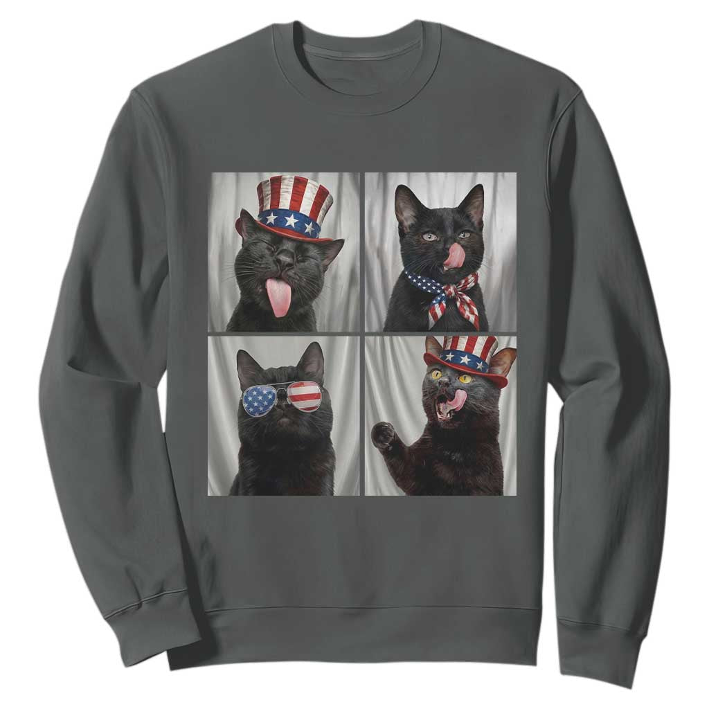 Funny Patriotic Black British Shorthair Cat Selfie Sweatshirt TS12 Dark Heather Print Your Wear