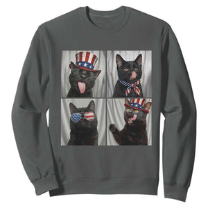 Funny Patriotic Black British Shorthair Cat Selfie Sweatshirt TS12 Dark Heather Print Your Wear