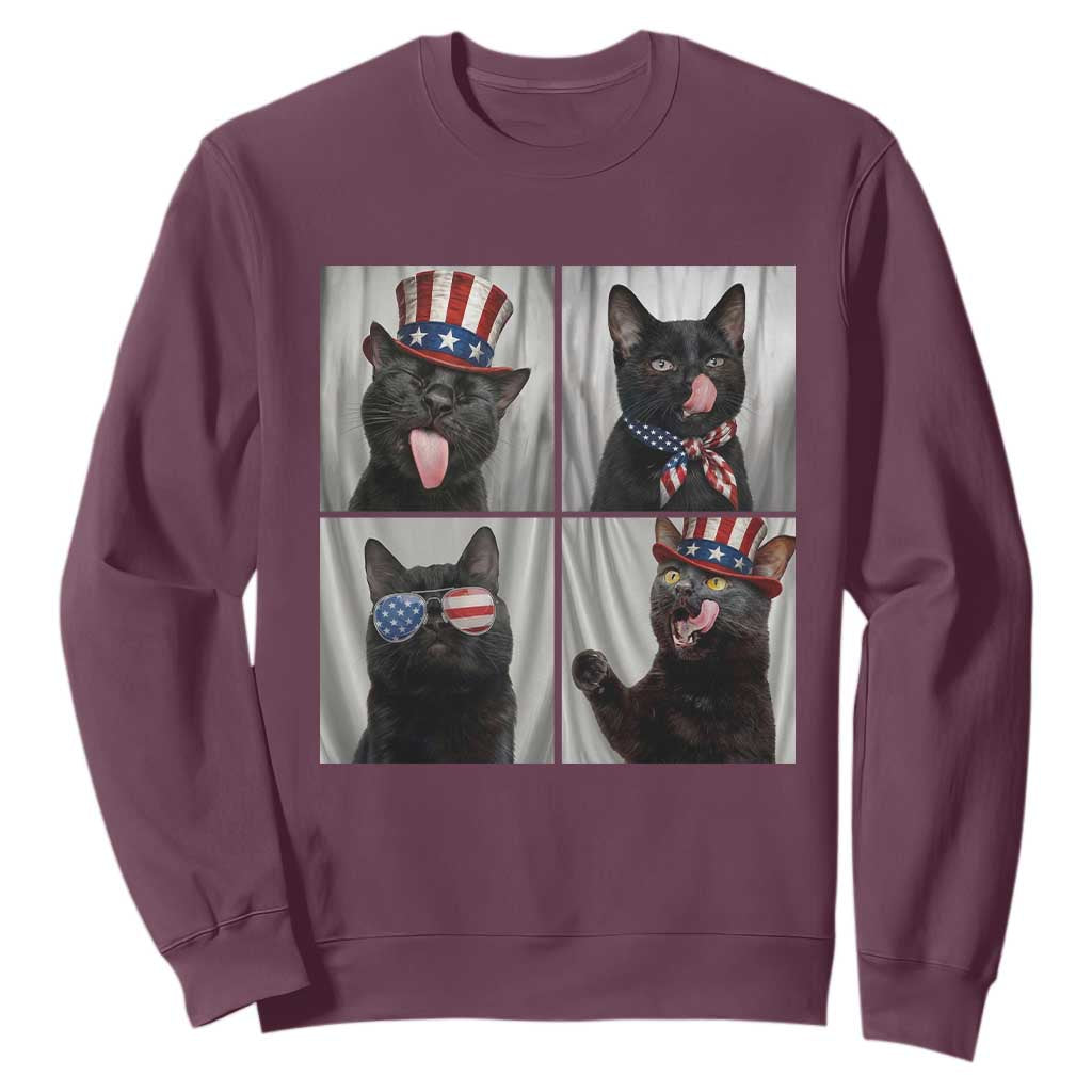 Funny Patriotic Black British Shorthair Cat Selfie Sweatshirt TS12 Maroon Print Your Wear