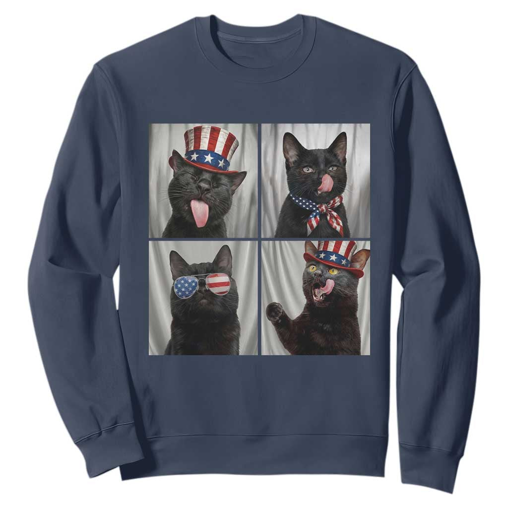 Funny Patriotic Black British Shorthair Cat Selfie Sweatshirt TS12 Navy Print Your Wear