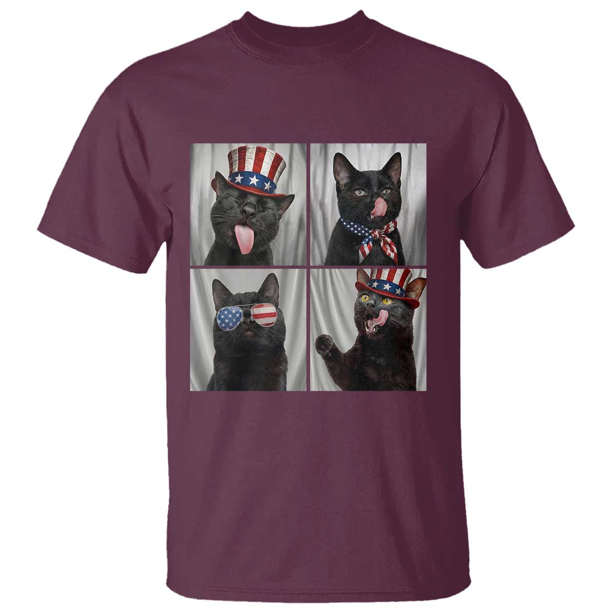 Funny Patriotic Black British Shorthair Cat Selfie T Shirt TS12 Maroon Print Your Wear