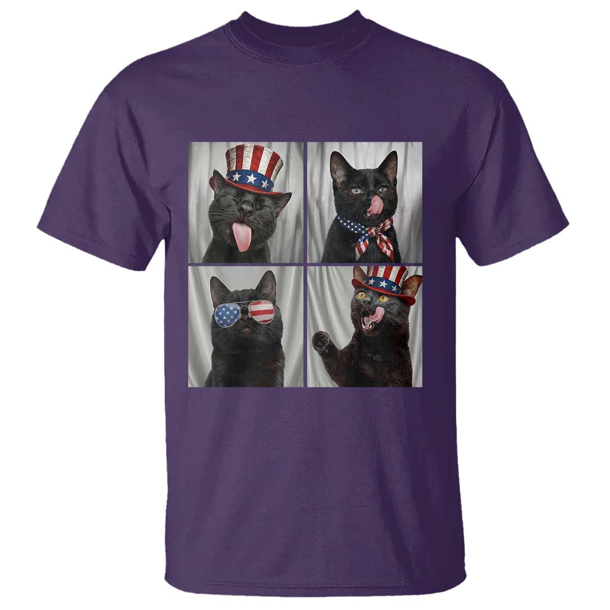 Funny Patriotic Black British Shorthair Cat Selfie T Shirt TS12 Purple Print Your Wear