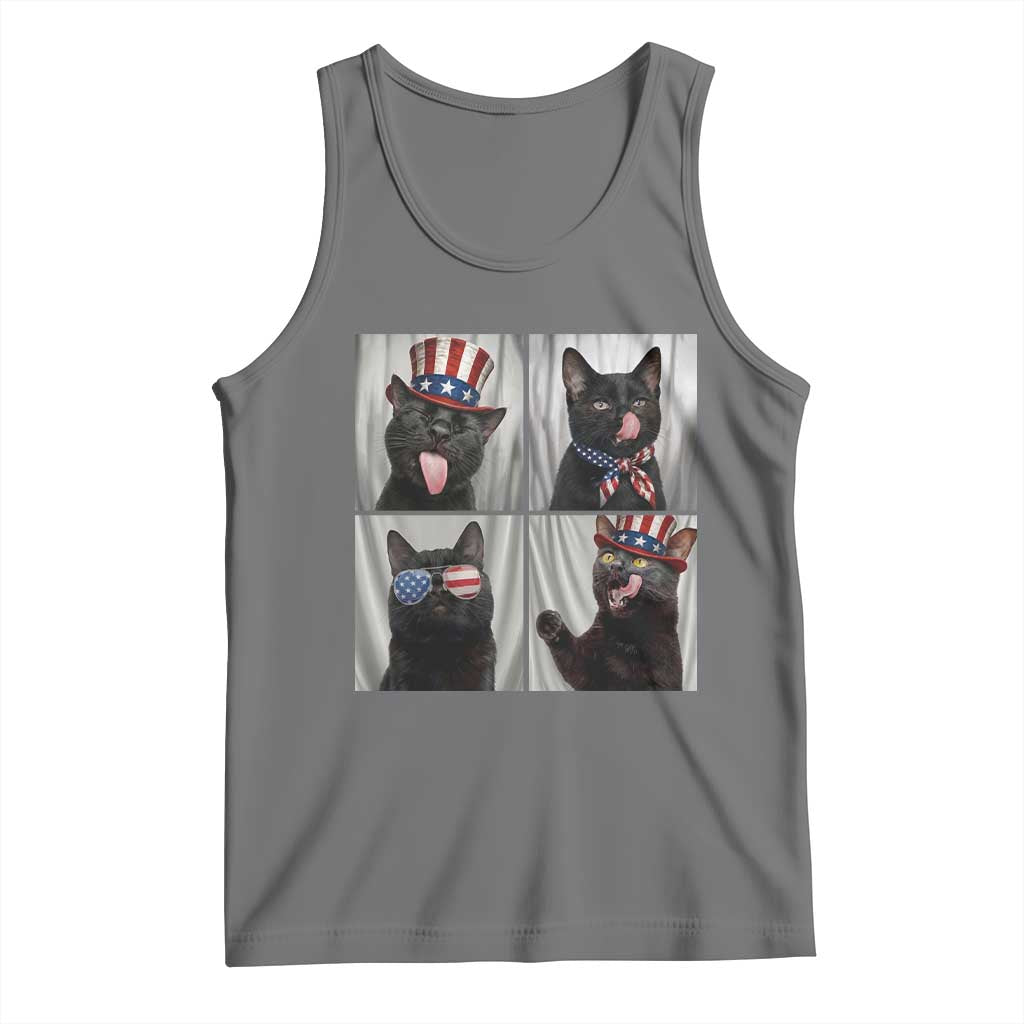 Funny Patriotic Black British Shorthair Cat Selfie Tank Top TS12 Black Heather Print Your Wear