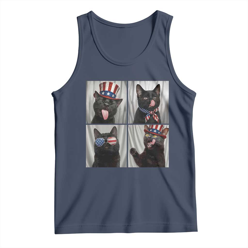 Funny Patriotic Black British Shorthair Cat Selfie Tank Top TS12 Navy Print Your Wear