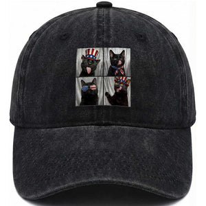 Funny Patriotic Black British Shorthair Cat Selfie Washed Cotton Baseball Cap TS12 Print Your Wear