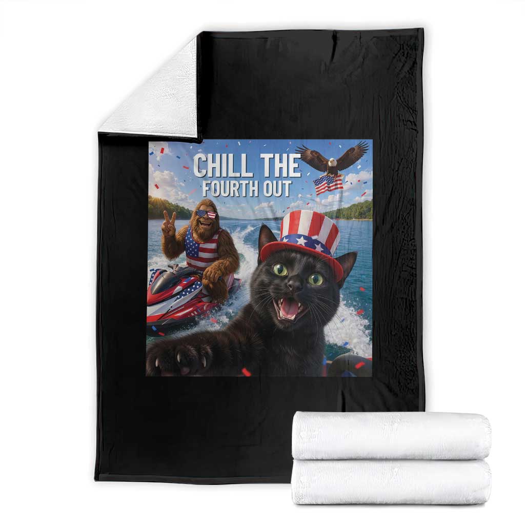 Patriotic Bigfoot And Cat Throw Blanket Chill The Fourth Out TS12 Black Print Your Wear