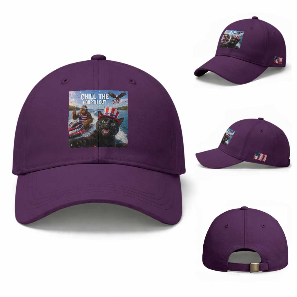 Patriotic Bigfoot And Cat Baseball Cap Chill The Fourth Out TS12 Baseball Cap Universal Fit Purple Print Your Wear