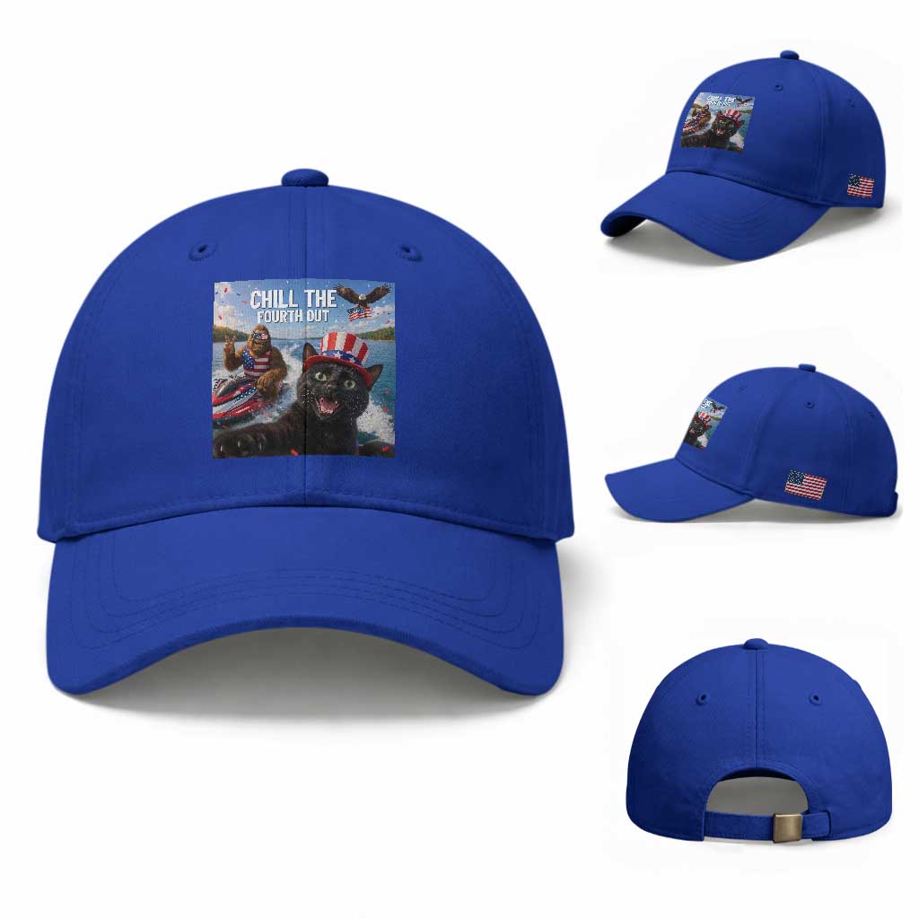 Patriotic Bigfoot And Cat Baseball Cap Chill The Fourth Out TS12 Baseball Cap Universal Fit Royal Blue Print Your Wear