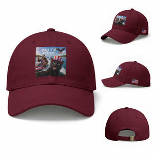 Patriotic Bigfoot And Cat Baseball Cap Chill The Fourth Out TS12 Baseball Cap Universal Fit Maroon Print Your Wear