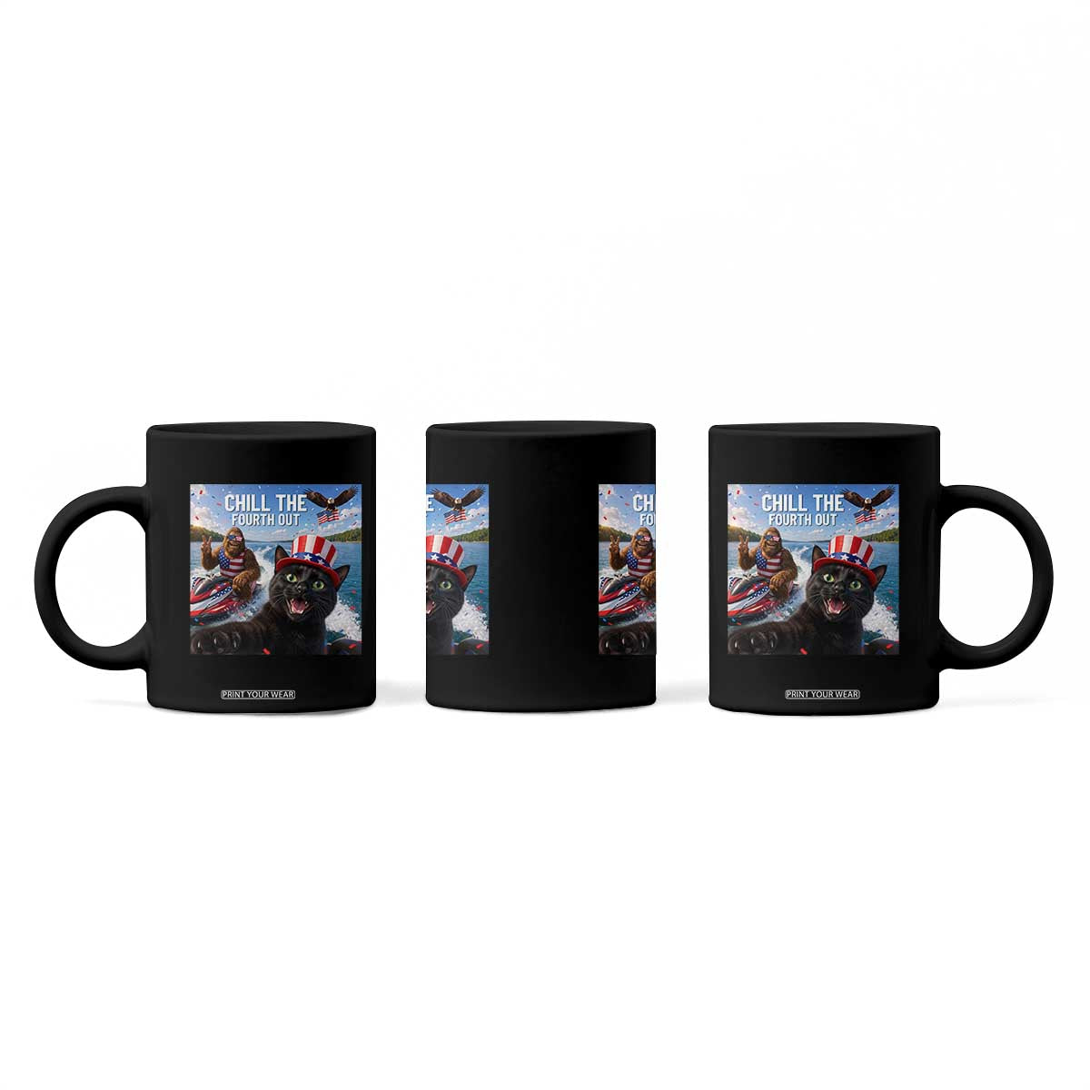 Patriotic Bigfoot And Cat Coffee Mug Chill The Fourth Out TS12 Print Your Wear
