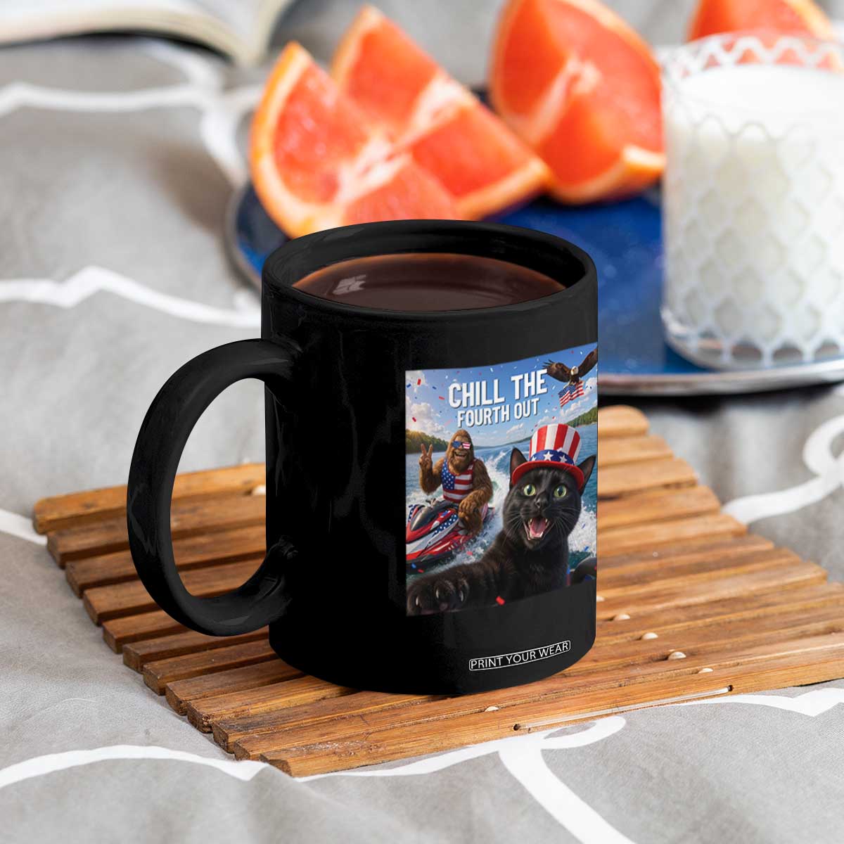 Patriotic Bigfoot And Cat Coffee Mug Chill The Fourth Out TS12 Print Your Wear