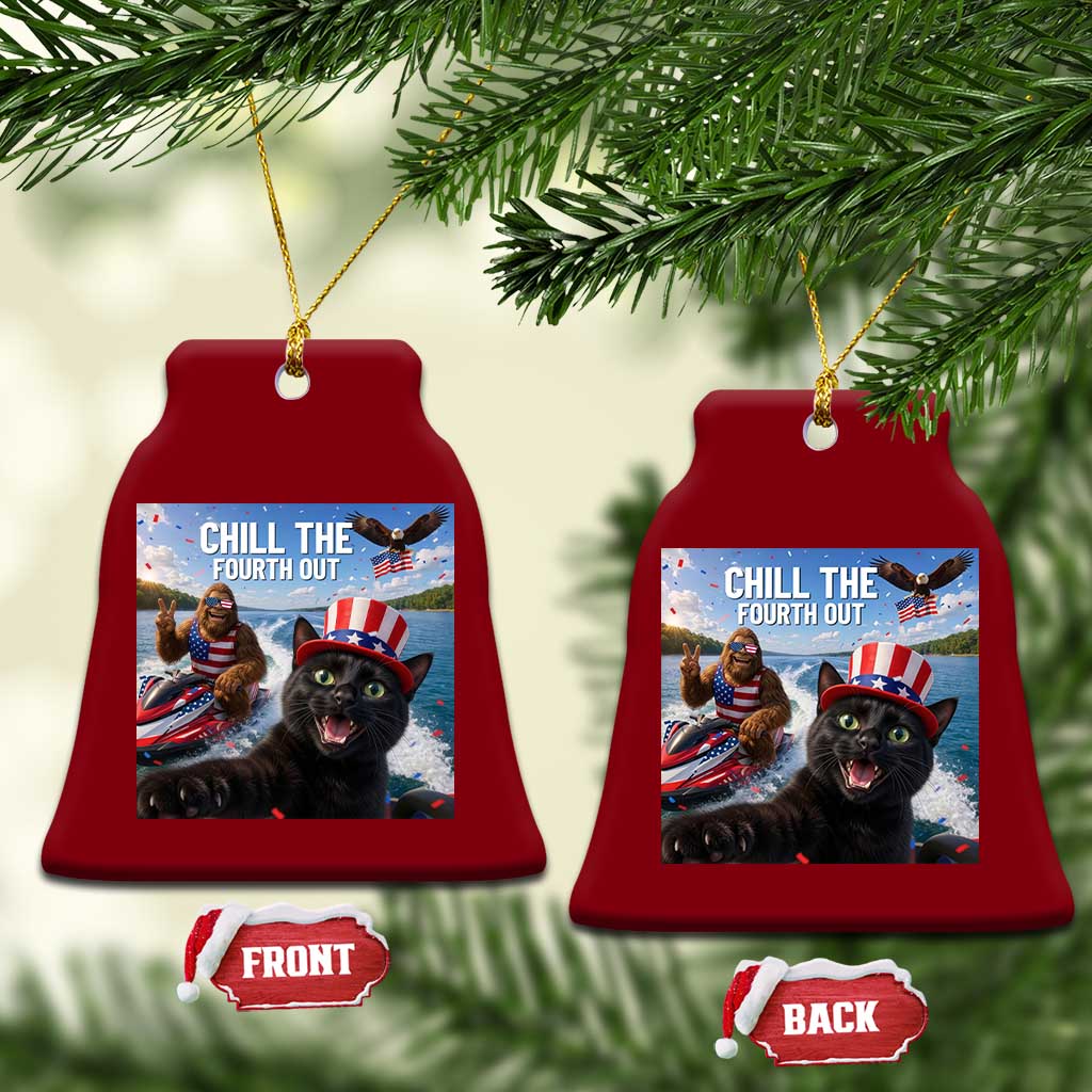 Patriotic Bigfoot And Cat Ceramic Ornament Chill The Fourth Out TS12 Print Your Wear
