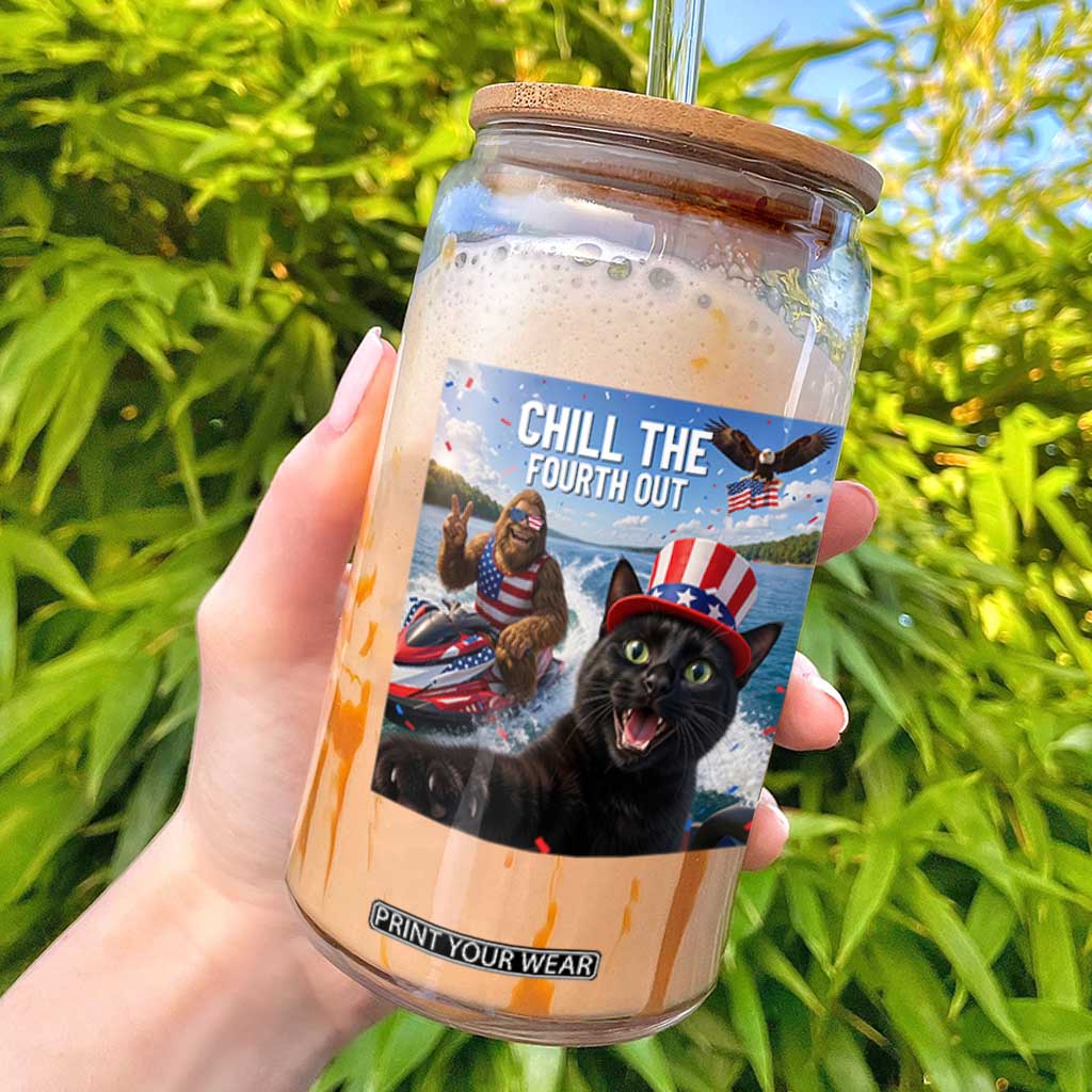 Patriotic Bigfoot And Cat Glass Can Chill The Fourth Out TS12 Black Print Your Wear
