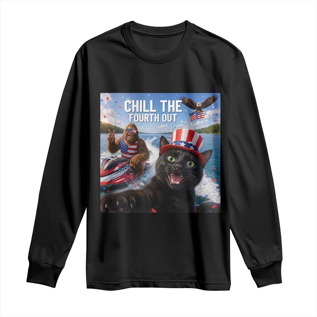 Patriotic Bigfoot And Cat Long Sleeve Shirt Chill The Fourth Out TS12 Black Print Your Wear