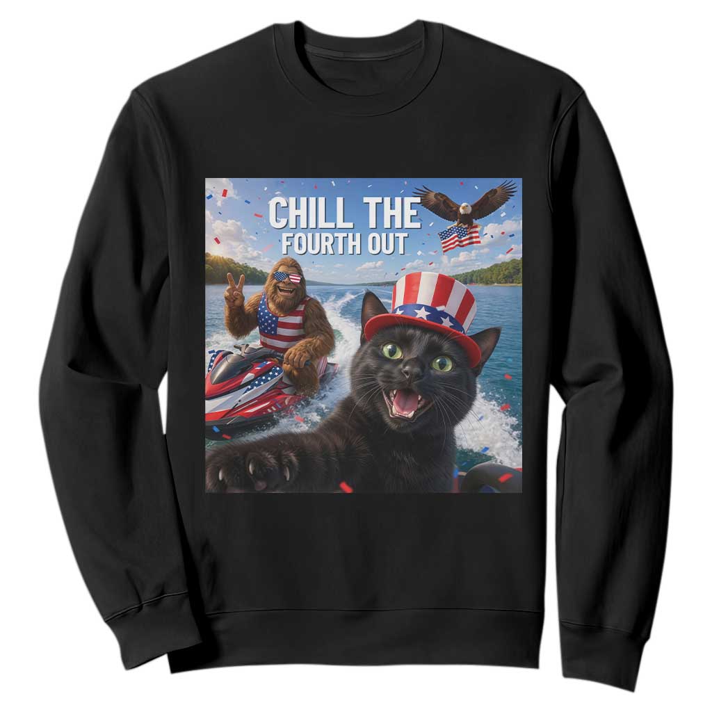 Patriotic Bigfoot And Cat Sweatshirt Chill The Fourth Out TS12 Black Print Your Wear