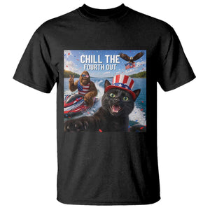 Patriotic Bigfoot And Cat T Shirt Chill The Fourth Out TS12 Black Print Your Wear