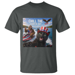 Patriotic Bigfoot And Cat T Shirt Chill The Fourth Out TS12 Dark Heather Print Your Wear