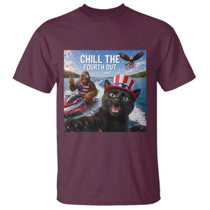 Patriotic Bigfoot And Cat T Shirt Chill The Fourth Out TS12 Maroon Print Your Wear