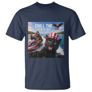 Patriotic Bigfoot And Cat T Shirt Chill The Fourth Out TS12 Navy Print Your Wear