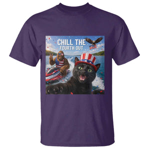 Patriotic Bigfoot And Cat T Shirt Chill The Fourth Out TS12 Purple Print Your Wear