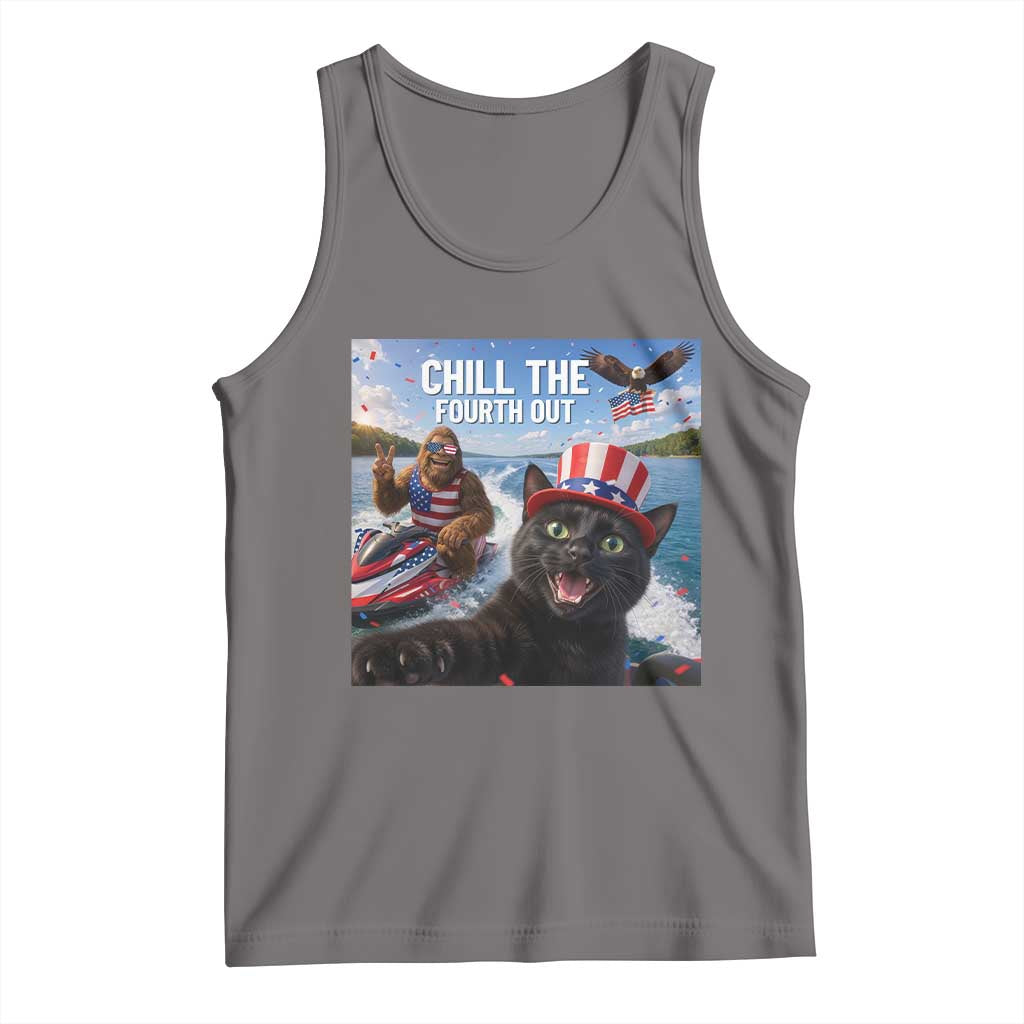Patriotic Bigfoot And Cat Tank Top Chill The Fourth Out TS12 Deep Heather Print Your Wear