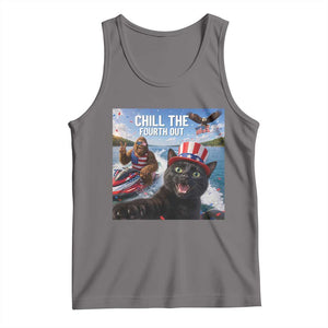 Patriotic Bigfoot And Cat Tank Top Chill The Fourth Out TS12 Deep Heather Print Your Wear
