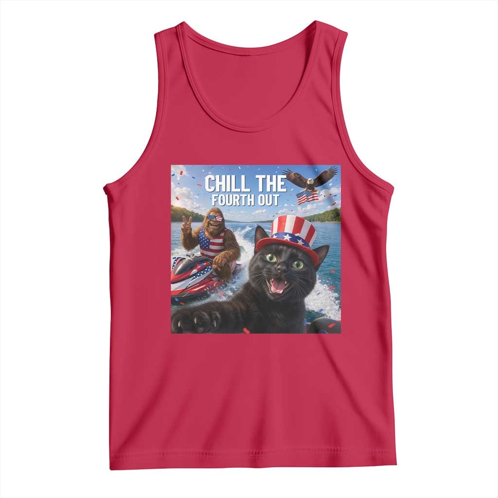 Patriotic Bigfoot And Cat Tank Top Chill The Fourth Out TS12 Red Print Your Wear