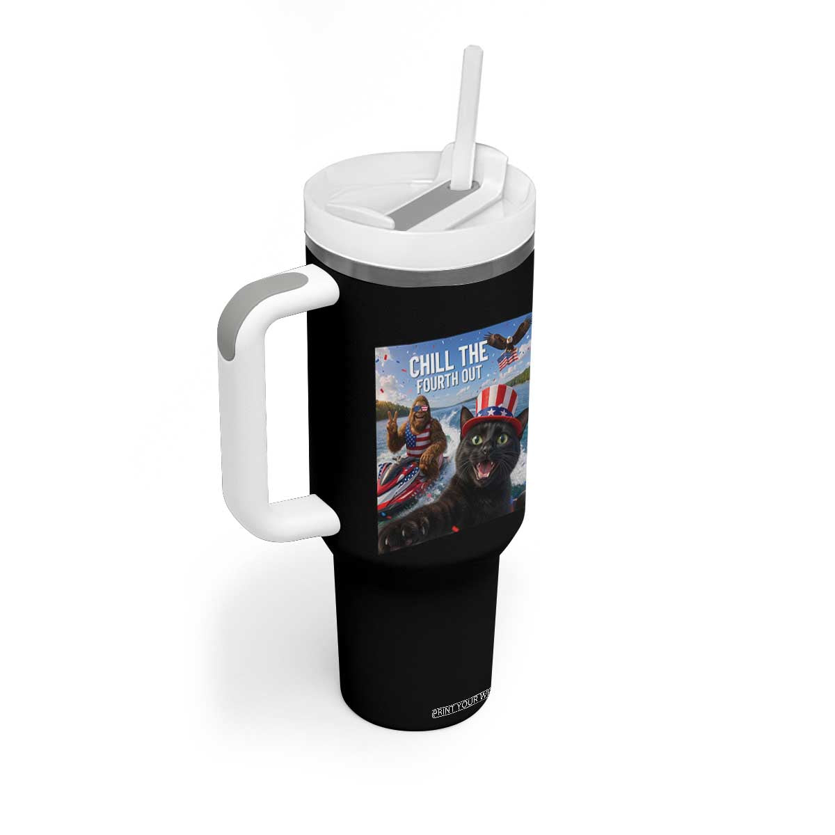 Patriotic Bigfoot And Cat Tumbler With Handle Chill The Fourth Out TS12 Print Your Wear