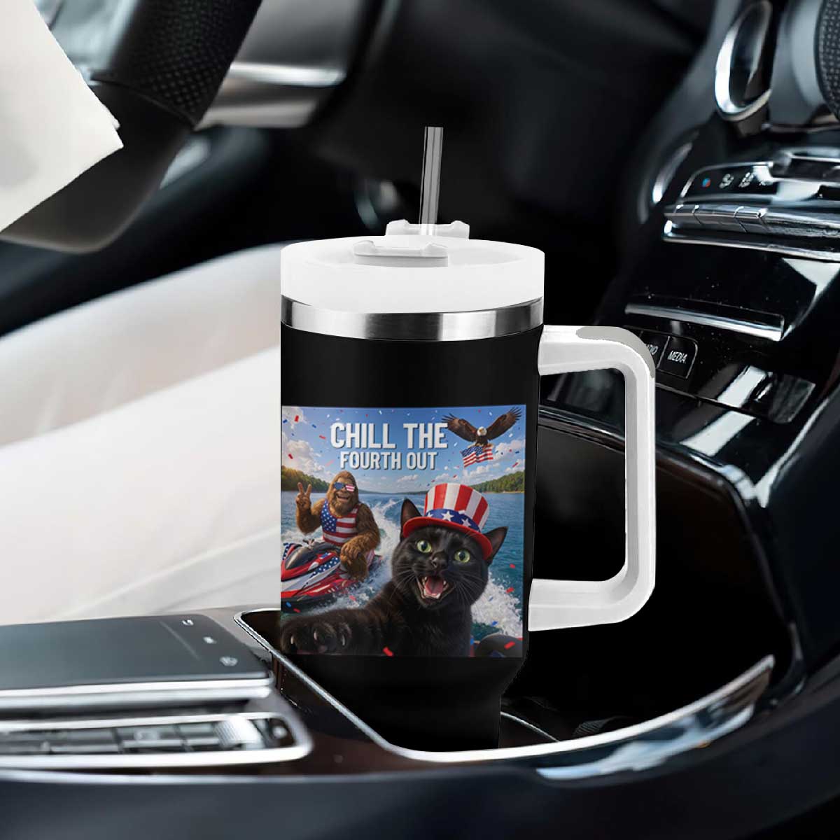 Patriotic Bigfoot And Cat Tumbler With Handle Chill The Fourth Out TS12 Print Your Wear