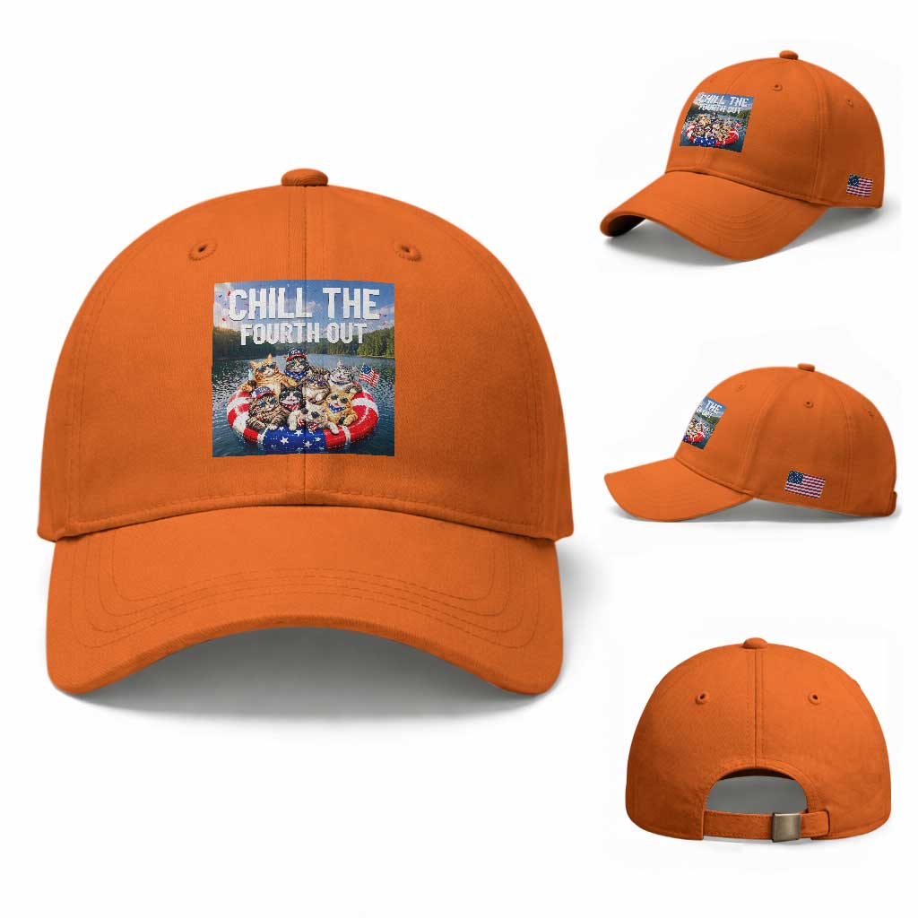 Funny Americana Cat Squad Baseball Cap Chill The Fourth Out TS12 Baseball Cap Universal Fit Orange Print Your Wear