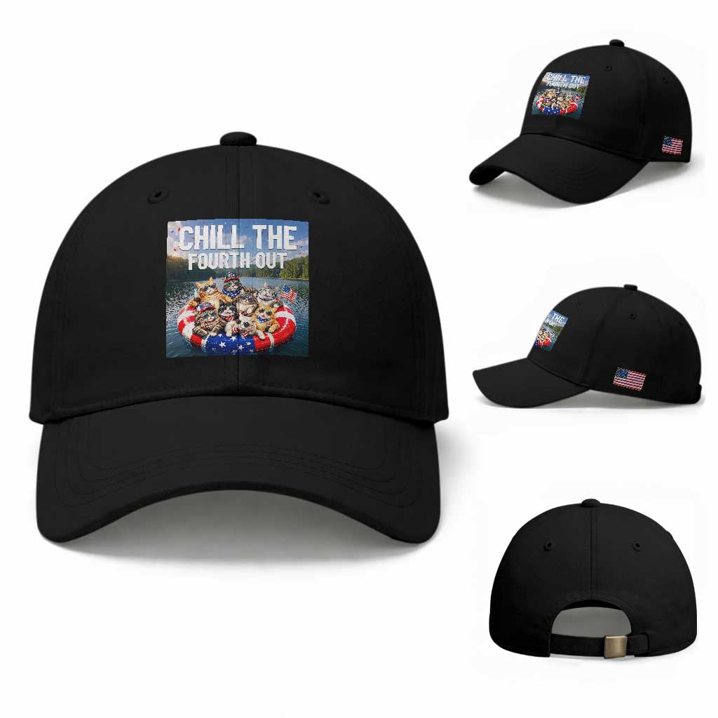Funny Americana Cat Squad Baseball Cap Chill The Fourth Out TS12 Baseball Cap Universal Fit Black Print Your Wear