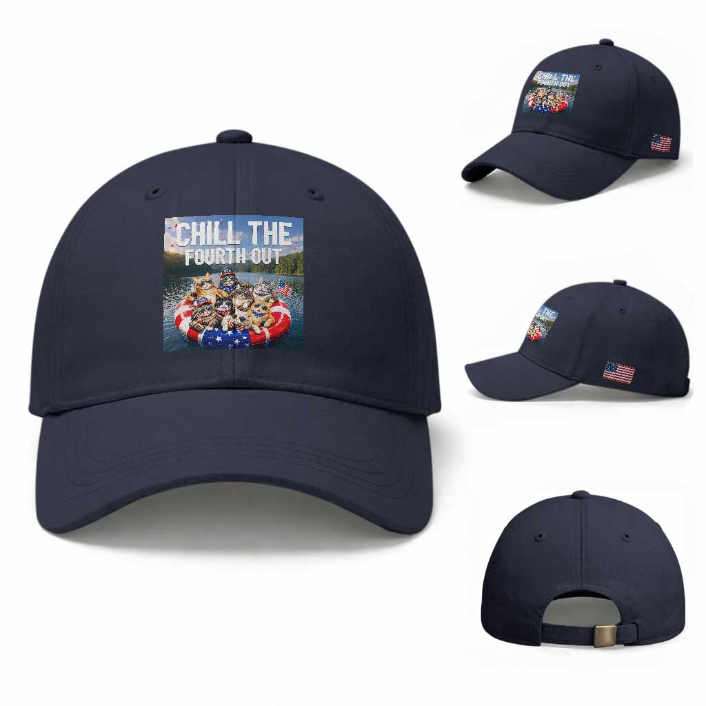 Funny Americana Cat Squad Baseball Cap Chill The Fourth Out TS12 Baseball Cap Universal Fit Navy Print Your Wear