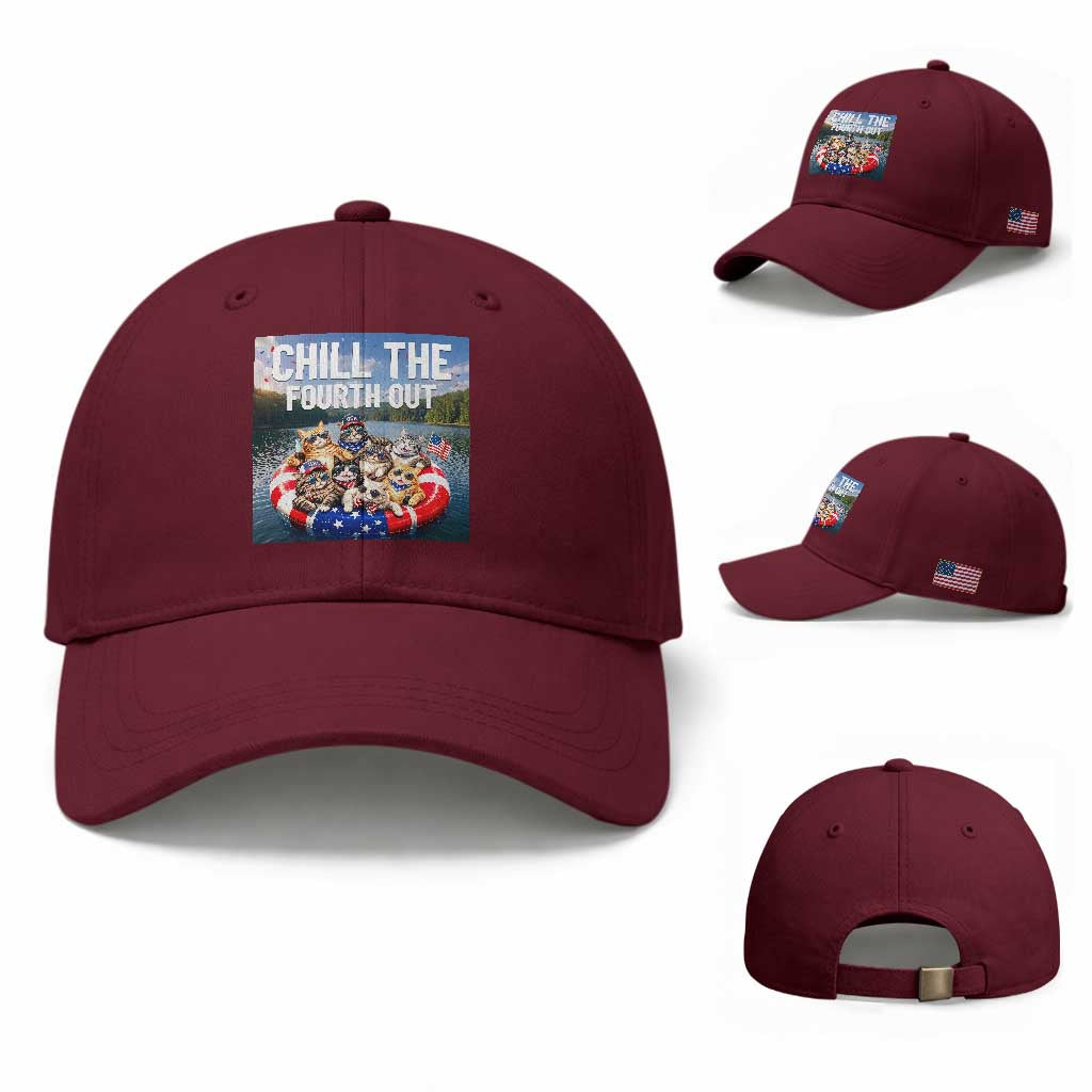 Funny Americana Cat Squad Baseball Cap Chill The Fourth Out TS12 Baseball Cap Universal Fit Maroon Print Your Wear