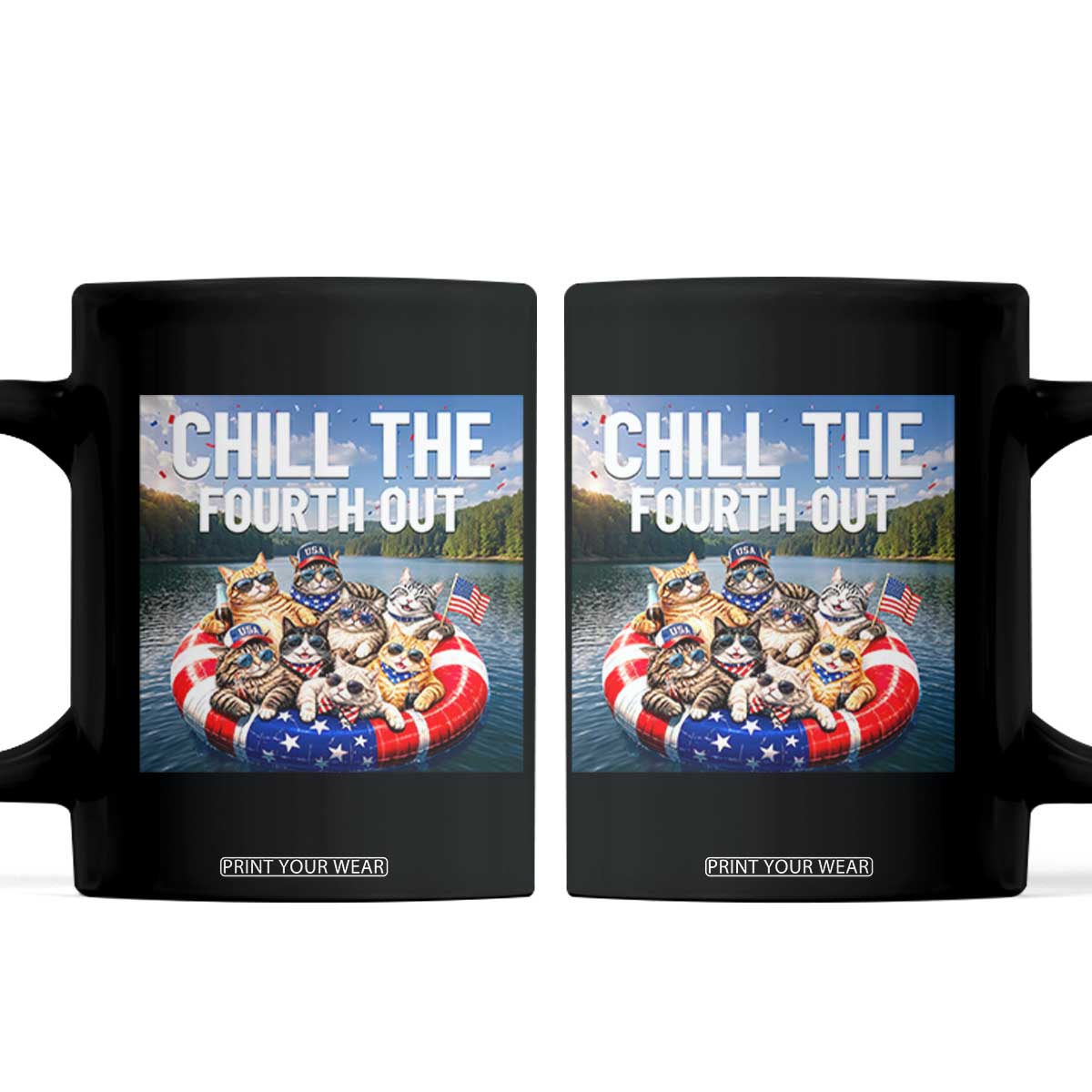 Funny Americana Cat Squad Coffee Mug Chill The Fourth Out TS12 Black Print Your Wear