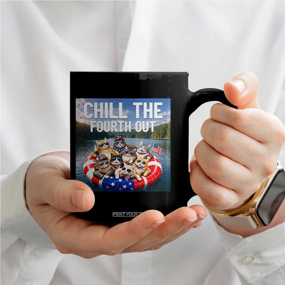 Funny Americana Cat Squad Coffee Mug Chill The Fourth Out TS12 Print Your Wear