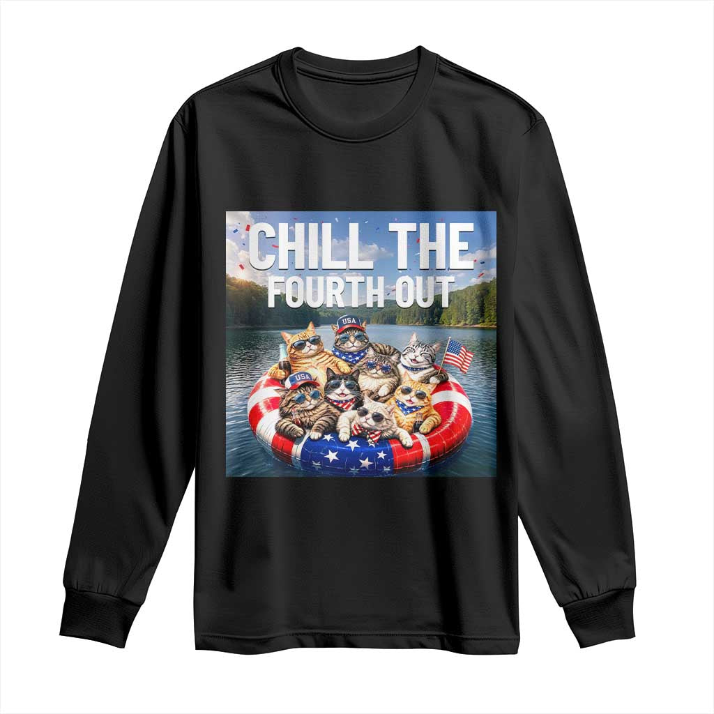 Funny Americana Cat Squad Long Sleeve Shirt Chill The Fourth Out TS12 Black Print Your Wear