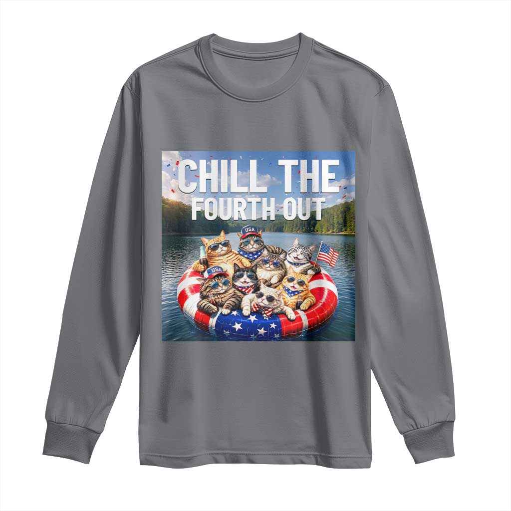 Funny Americana Cat Squad Long Sleeve Shirt Chill The Fourth Out TS12 Charcoal Print Your Wear