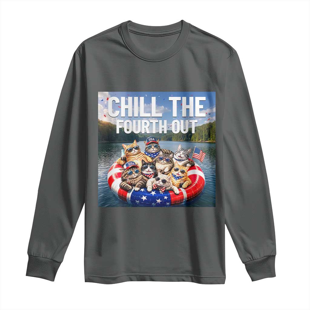 Funny Americana Cat Squad Long Sleeve Shirt Chill The Fourth Out TS12 Dark Heather Print Your Wear