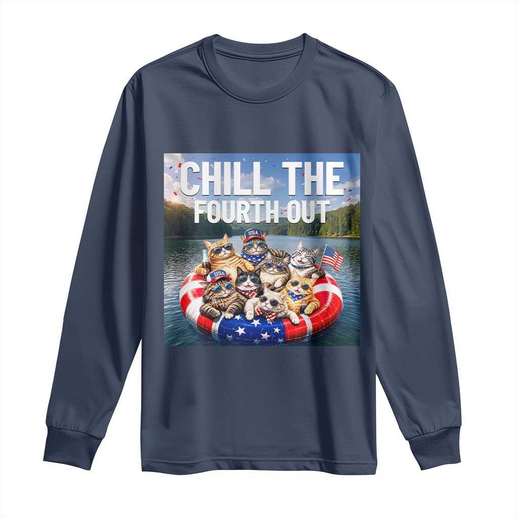 Funny Americana Cat Squad Long Sleeve Shirt Chill The Fourth Out TS12 Navy Print Your Wear