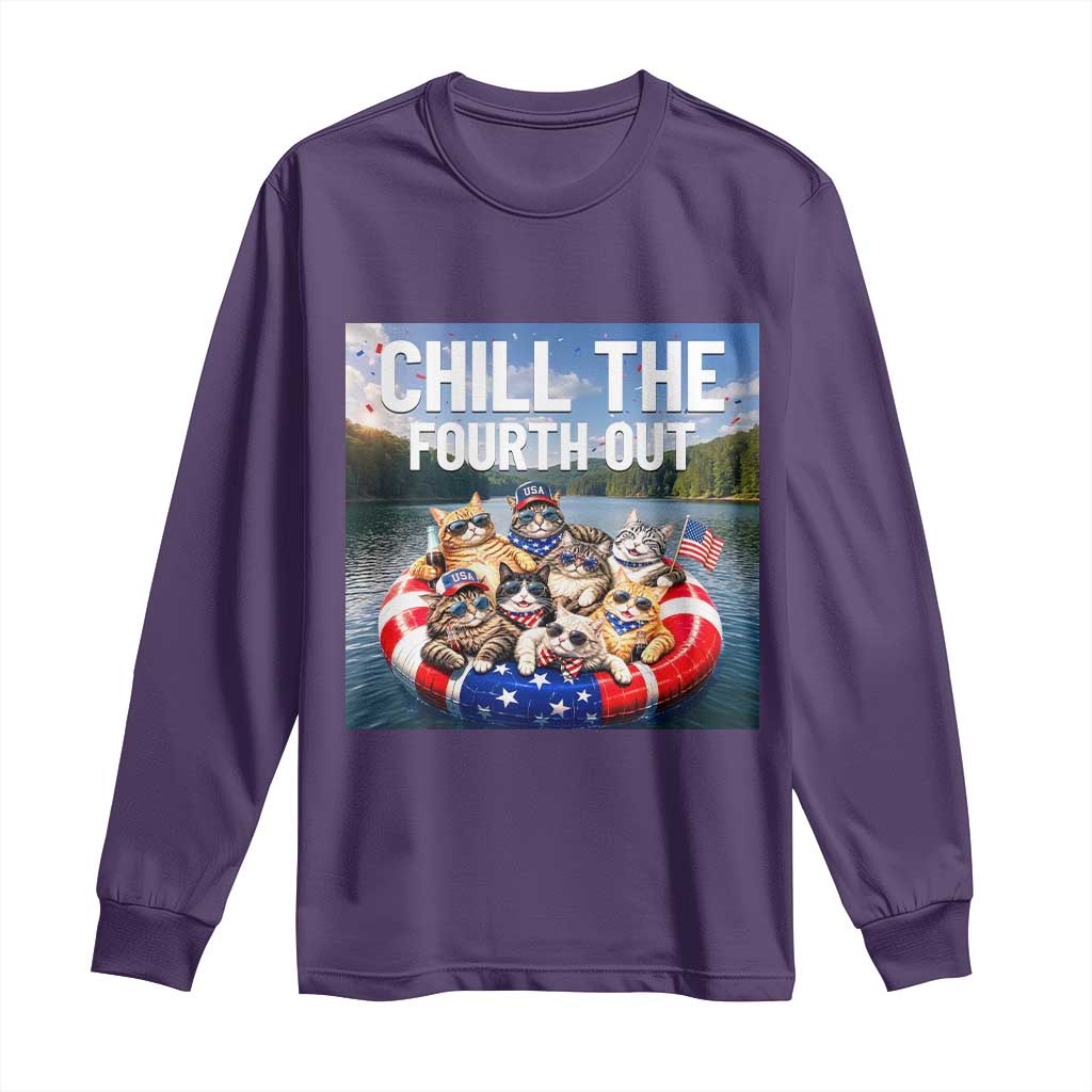 Funny Americana Cat Squad Long Sleeve Shirt Chill The Fourth Out TS12 Purple Print Your Wear