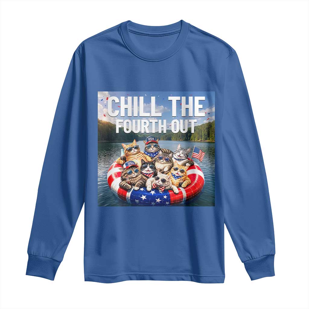 Funny Americana Cat Squad Long Sleeve Shirt Chill The Fourth Out TS12 Royal Blue Print Your Wear